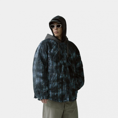 Куртка FIRE 2 COLD EGO Hooded Overlay Old Plaid Quilting Jacket Blue