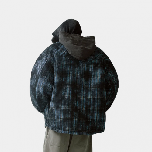 Куртка FIRE 2 COLD EGO Hooded Overlay Old Plaid Quilting Jacket Blue